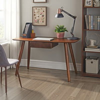 Raven Study Table with 1 Drawer, Splayed Legs, Walnut Brown 53 Inch -BM337003