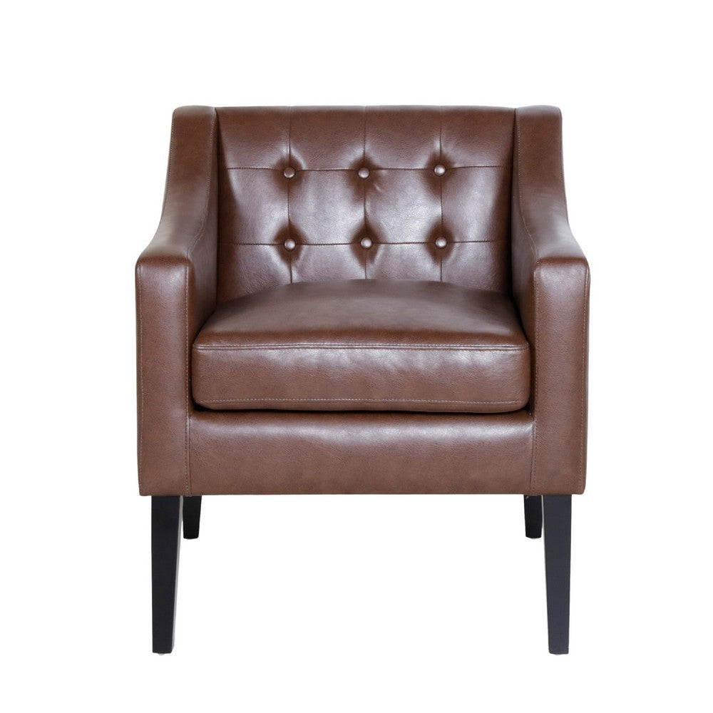 Alton Accent Armchair, Sloped Arms, Tapered Legs, Brown Faux Leather -BM337004