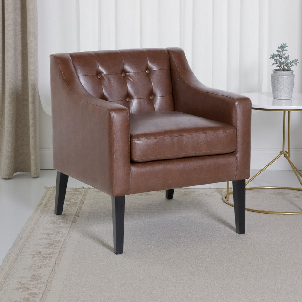 Alton Accent Armchair, Sloped Arms, Tapered Legs, Brown Faux Leather -BM337004