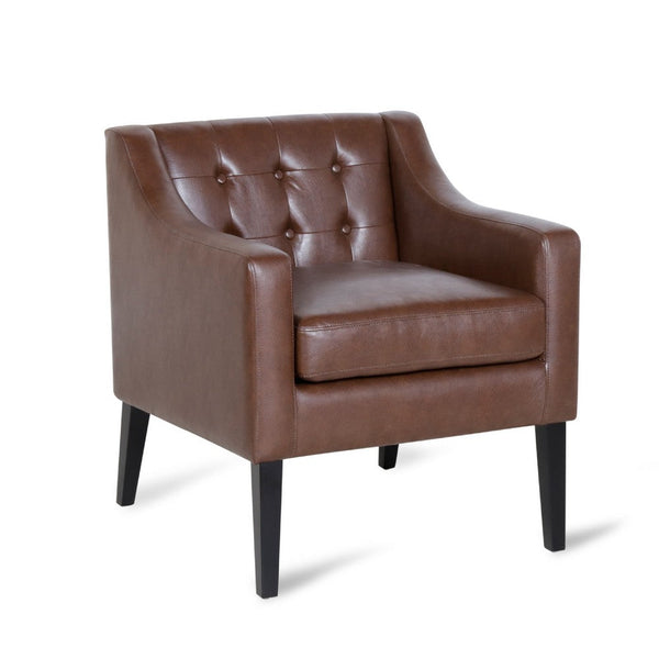 Alton Accent Armchair, Sloped Arms, Tapered Legs, Brown Faux Leather -BM337004