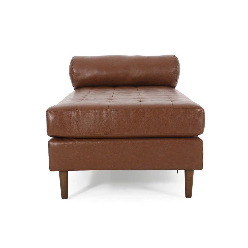 Agaro Chaise Lounger with Pillow, Brown Button Tufted Faux Leather -BM337005