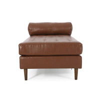 Agaro Chaise Lounger with Pillow, Brown Button Tufted Faux Leather -BM337005