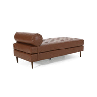 Agaro Chaise Lounger with Pillow, Brown Button Tufted Faux Leather -BM337005