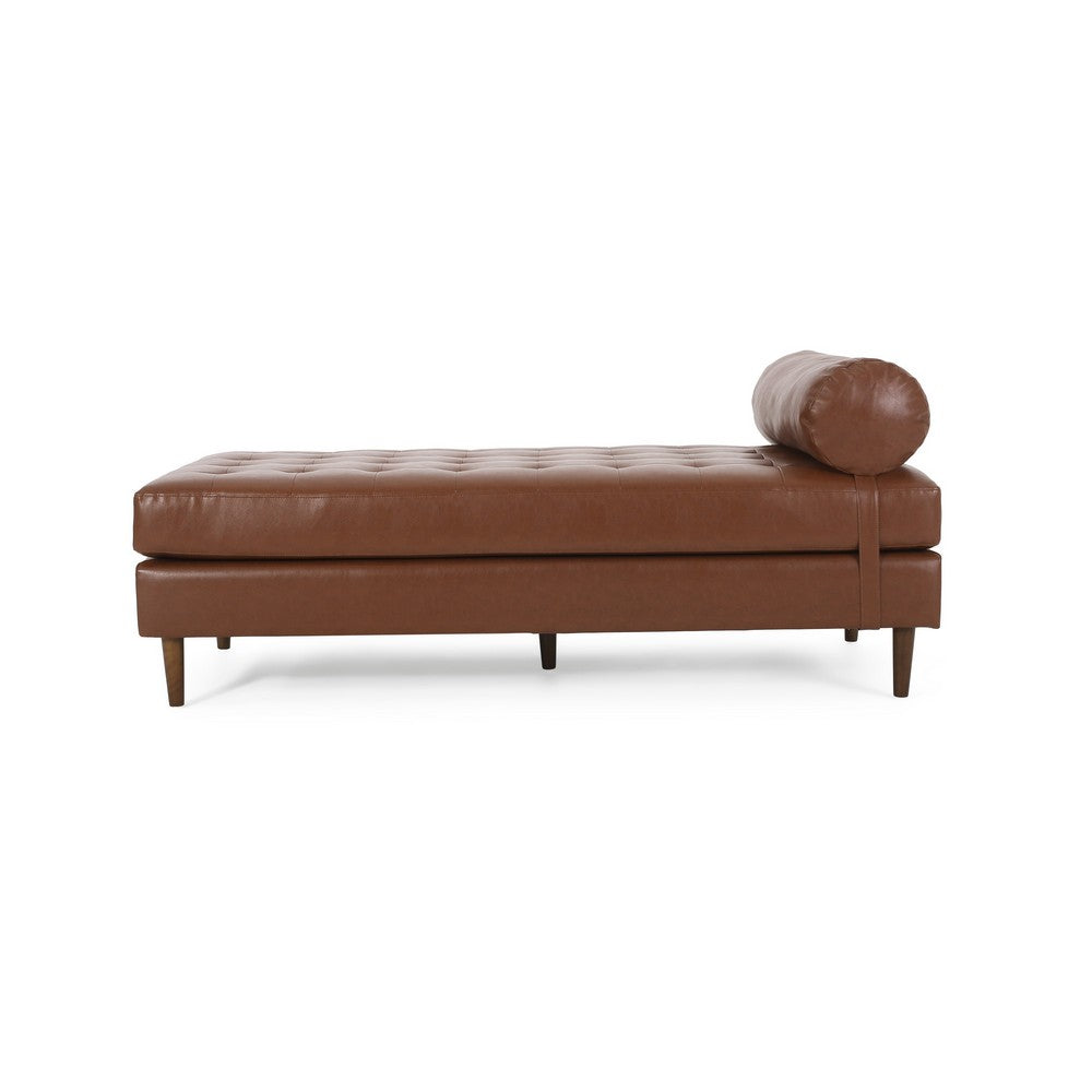 Agaro Chaise Lounger with Pillow, Brown Button Tufted Faux Leather -BM337005