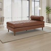 Agaro Chaise Lounger with Pillow, Brown Button Tufted Faux Leather -BM337005