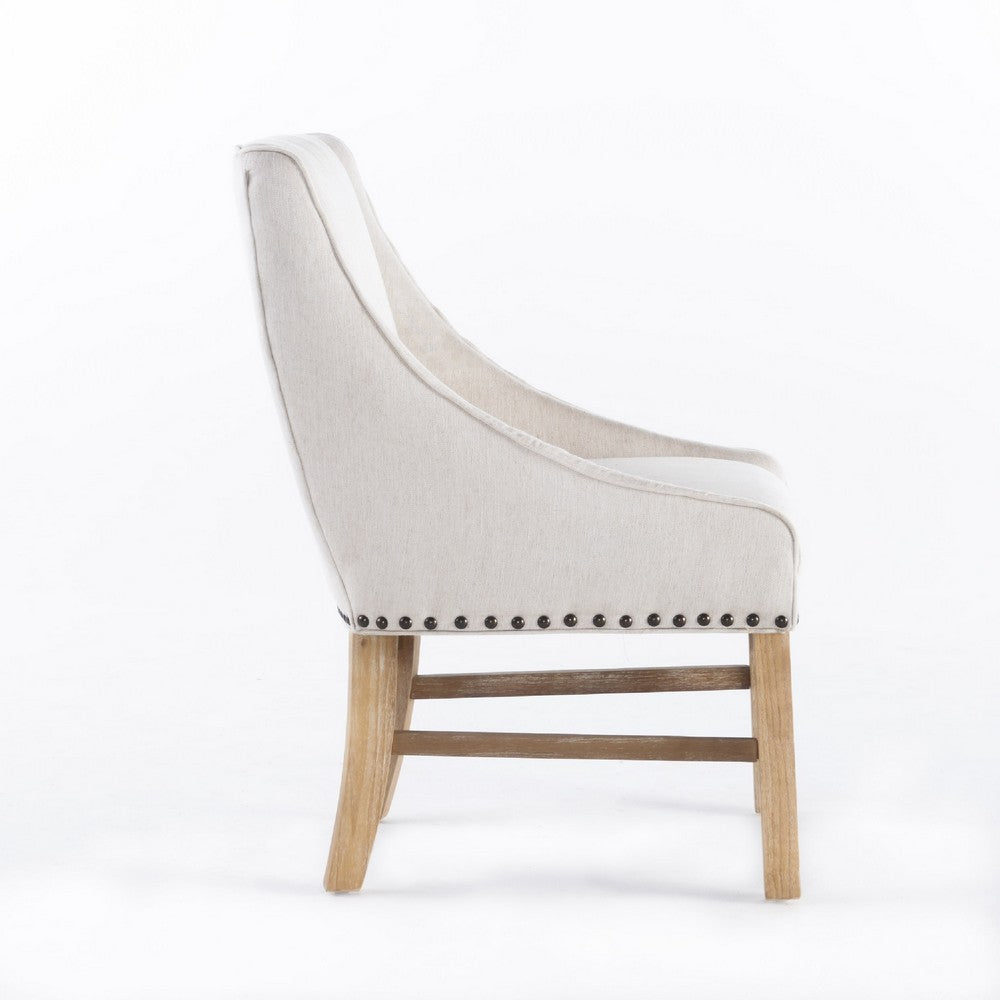 Wienn Dining Chair with Nailhead Trim, Wood Taper Legs, Beige Linen -BM337006