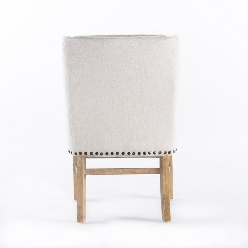 Wienn Dining Chair with Nailhead Trim, Wood Taper Legs, Beige Linen -BM337006