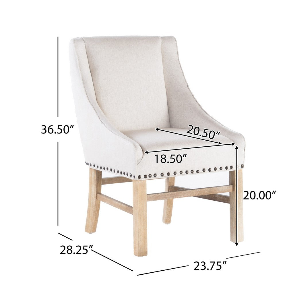 Wienn Dining Chair with Nailhead Trim, Wood Taper Legs, Beige Linen -BM337006
