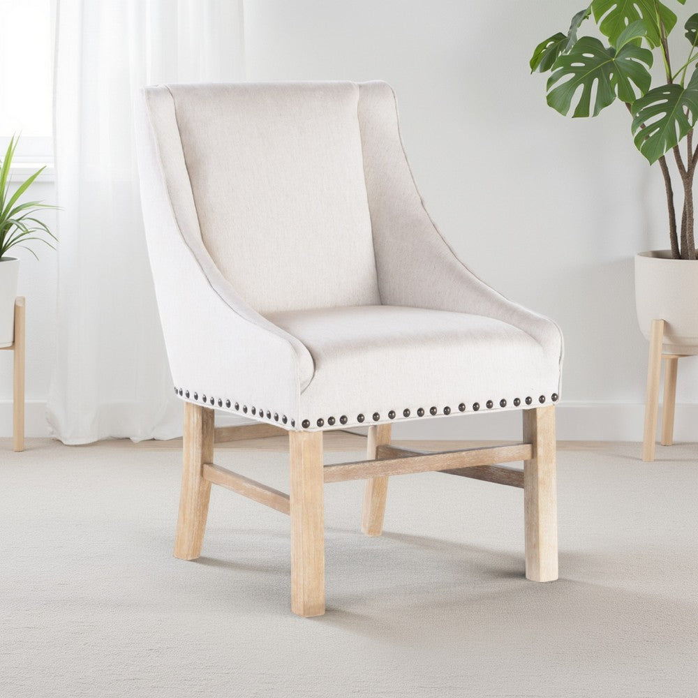Wienn Dining Chair with Nailhead Trim, Wood Taper Legs, Beige Linen -BM337006