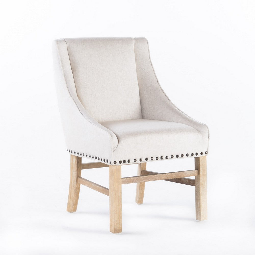 Wienn Dining Chair with Nailhead Trim, Wood Taper Legs, Beige Linen -BM337006