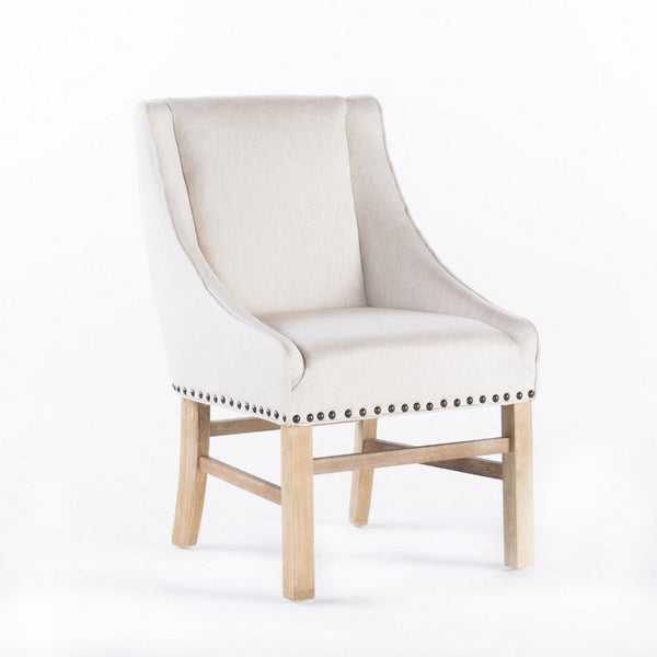 Wienn Dining Chair with Nailhead Trim, Wood Taper Legs, Beige Linen -BM337006
