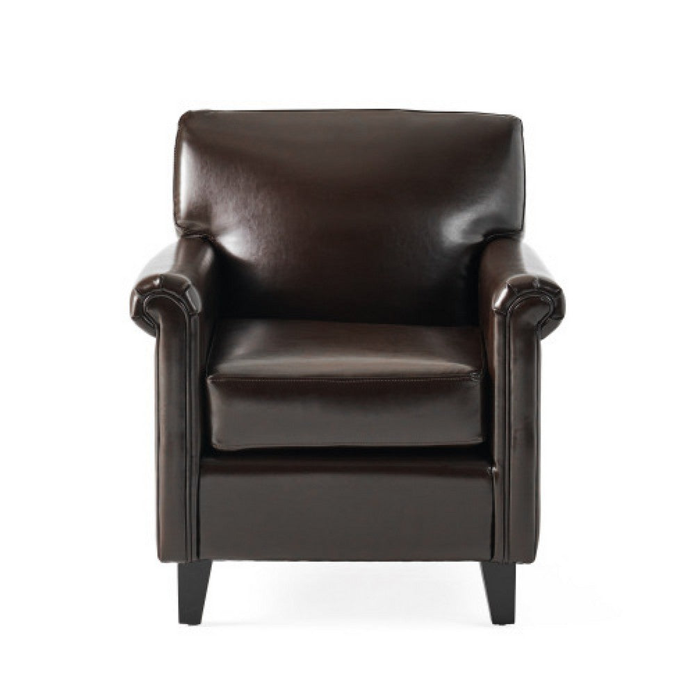 Somie Club Armchair, Rolled Arms and Square Back, Brown Faux Leather -BM337007