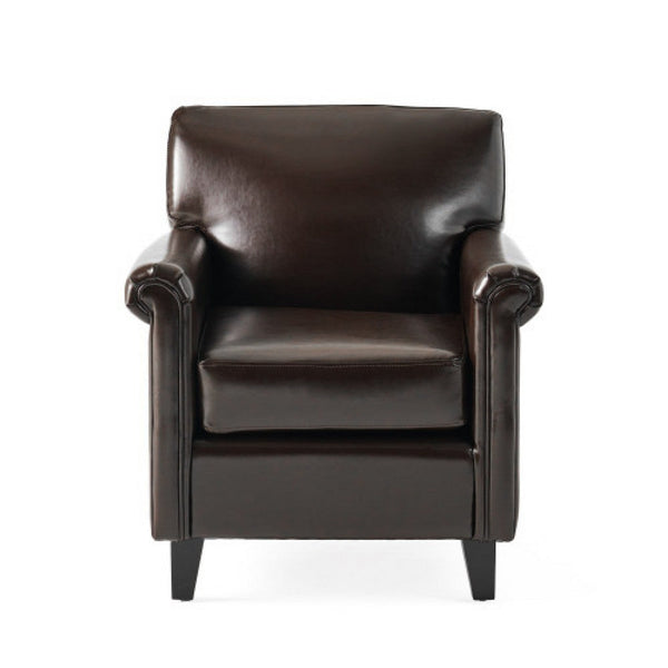 Somie Club Armchair, Rolled Arms and Square Back, Brown Faux Leather -BM337007
