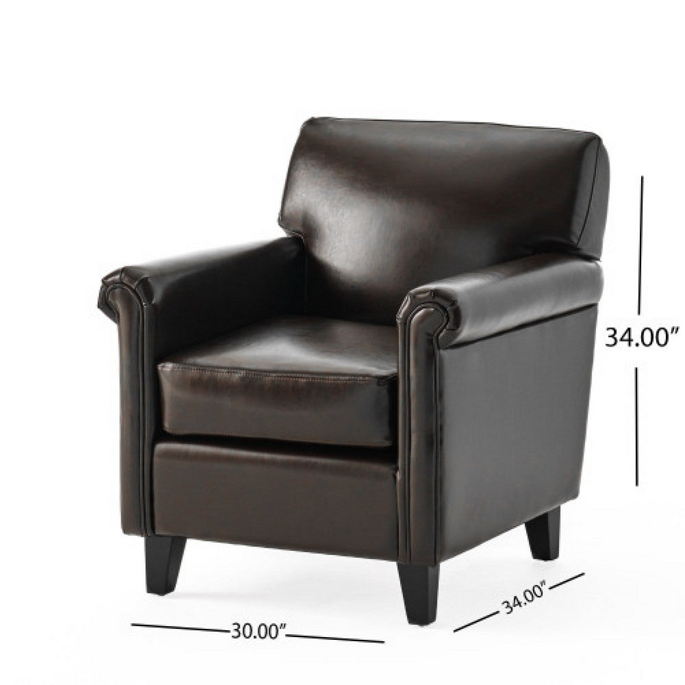 Somie Club Armchair, Rolled Arms and Square Back, Brown Faux Leather -BM337007