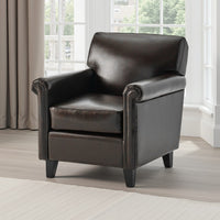 Somie Club Armchair, Rolled Arms and Square Back, Brown Faux Leather -BM337007