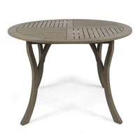 Olen Outdoor Round Dining Table, Curved Legs, Gray Acacia Wood 47 Inch -BM337008