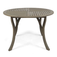Olen Outdoor Round Dining Table, Curved Legs, Gray Acacia Wood 47 Inch -BM337008