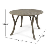 Olen Outdoor Round Dining Table, Curved Legs, Gray Acacia Wood 47 Inch -BM337008