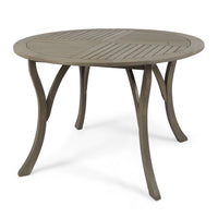 Olen Outdoor Round Dining Table, Curved Legs, Gray Acacia Wood 47 Inch -BM337008