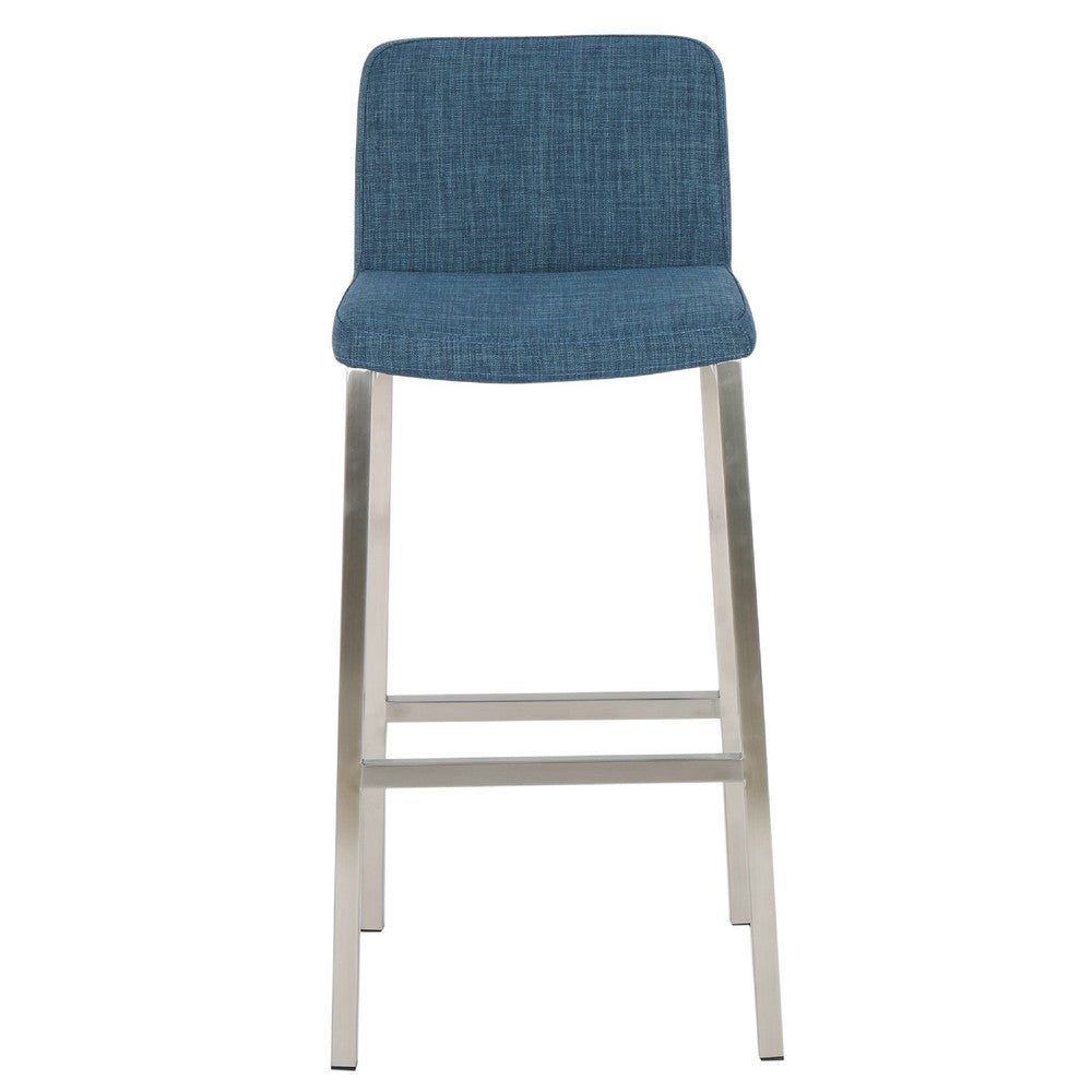 Della Barstool Chair Set of 2, Low Backrest, Chrome Steel Legs, Blue -BM337009