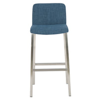 Della Barstool Chair Set of 2, Low Backrest, Chrome Steel Legs, Blue -BM337009