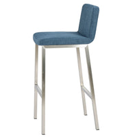 Della Barstool Chair Set of 2, Low Backrest, Chrome Steel Legs, Blue -BM337009