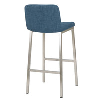 Della Barstool Chair Set of 2, Low Backrest, Chrome Steel Legs, Blue -BM337009