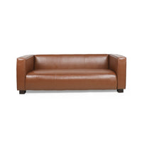 Grag 3 Seater Sofa, Tuxedo Design, Birch Wood Legs, Brown Faux Leather -BM337010