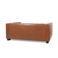 Grag 3 Seater Sofa, Tuxedo Design, Birch Wood Legs, Brown Faux Leather -BM337010