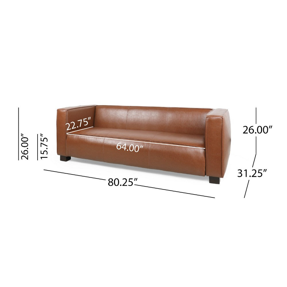 Grag 3 Seater Sofa, Tuxedo Design, Birch Wood Legs, Brown Faux Leather -BM337010