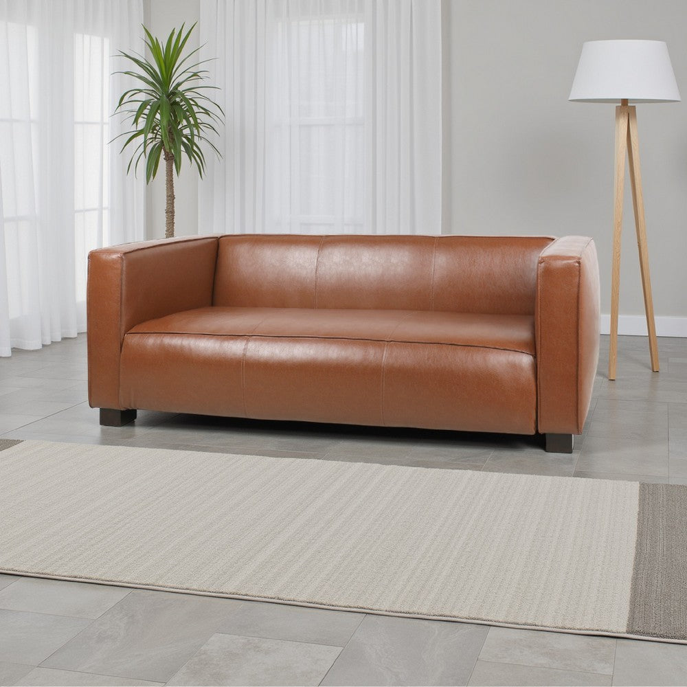 Grag 3 Seater Sofa, Tuxedo Design, Birch Wood Legs, Brown Faux Leather -BM337010