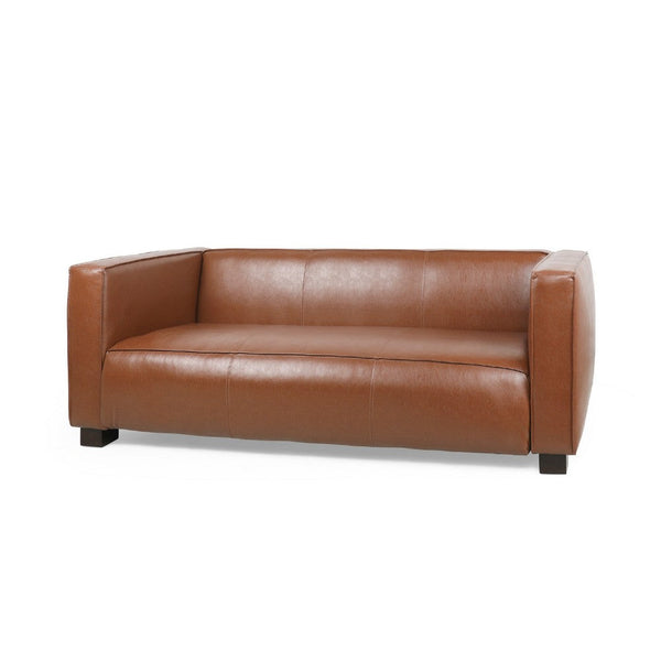 Grag 3 Seater Sofa, Tuxedo Design, Birch Wood Legs, Brown Faux Leather -BM337010