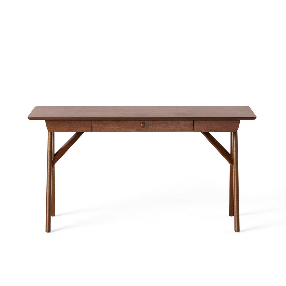 Elana Desk with 1 Drawer, Industrial Trestle Walnut Brown Wood 57 Inch -BM337011