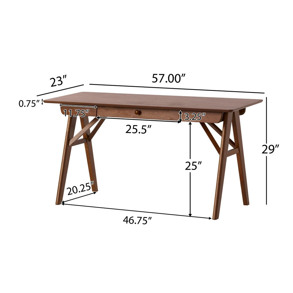 Elana Desk with 1 Drawer, Industrial Trestle Walnut Brown Wood 57 Inch -BM337011