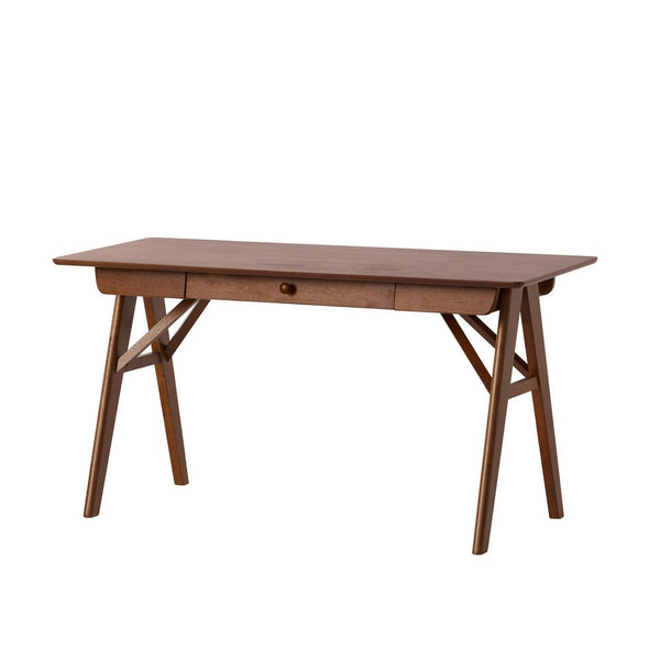 Elana Desk with 1 Drawer, Industrial Trestle Walnut Brown Wood 57 Inch -BM337011