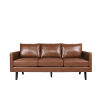 Dorie 3 Seater Sofa, Birch Wood Legs, Light Brown Faux Leather 74 Inch -BM337012