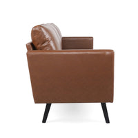 Dorie 3 Seater Sofa, Birch Wood Legs, Light Brown Faux Leather 74 Inch -BM337012