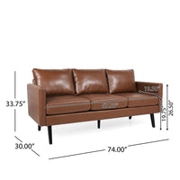 Dorie 3 Seater Sofa, Birch Wood Legs, Light Brown Faux Leather 74 Inch -BM337012