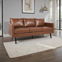 Dorie 3 Seater Sofa, Birch Wood Legs, Light Brown Faux Leather 74 Inch -BM337012