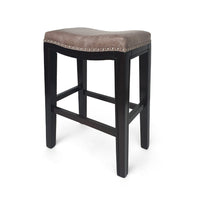 Feine Counter Stool Set of 2, Nailhead Trim, Taupe Gray Faux Leather -BM337013