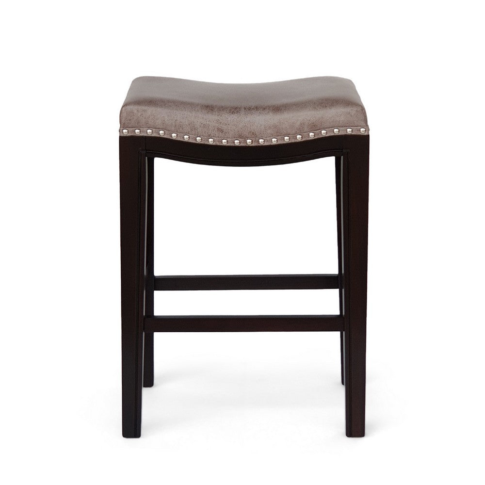 Feine Counter Stool Set of 2, Nailhead Trim, Taupe Gray Faux Leather -BM337013