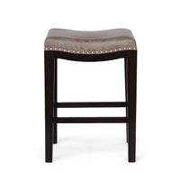 Feine Counter Stool Set of 2, Nailhead Trim, Taupe Gray Faux Leather -BM337013