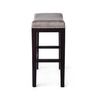 Feine Counter Stool Set of 2, Nailhead Trim, Taupe Gray Faux Leather -BM337013