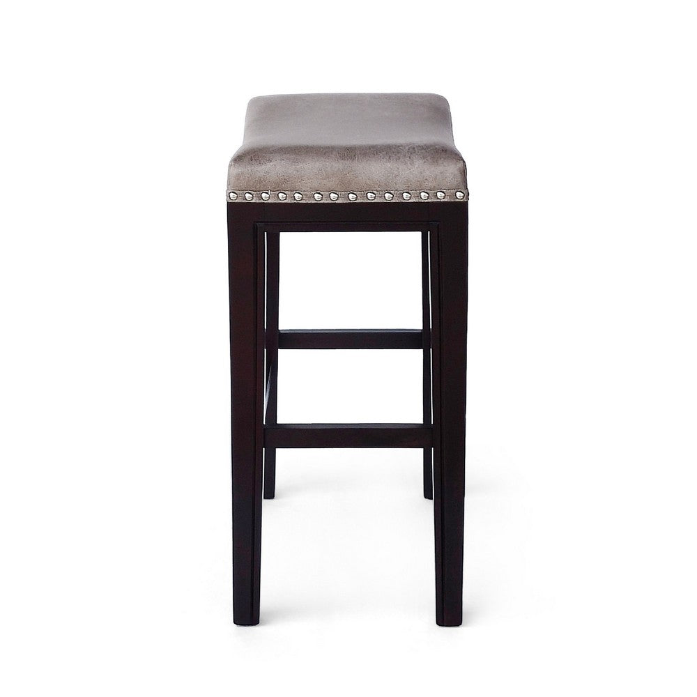 Feine Counter Stool Set of 2, Nailhead Trim, Taupe Gray Faux Leather -BM337013