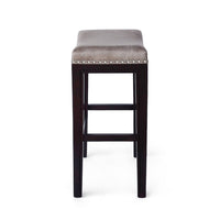 Feine Counter Stool Set of 2, Nailhead Trim, Taupe Gray Faux Leather -BM337013