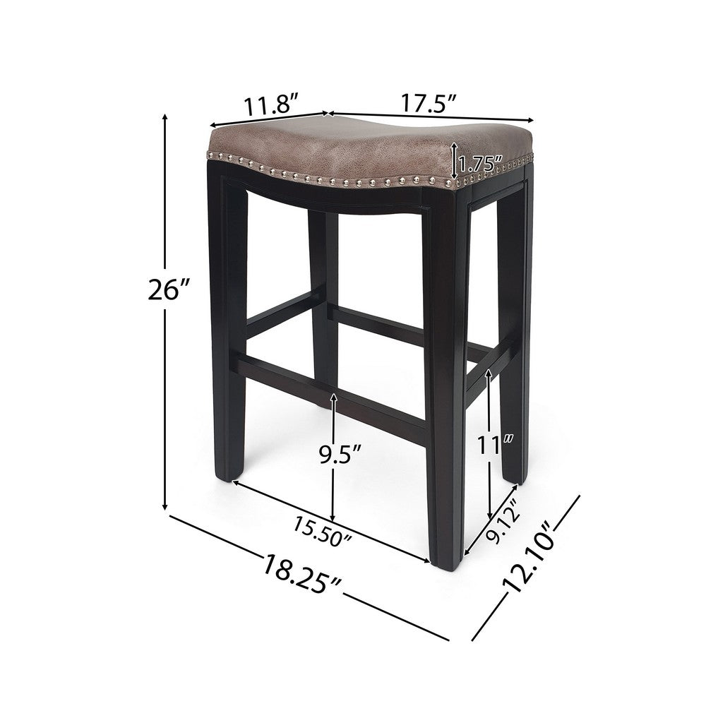 Feine Counter Stool Set of 2, Nailhead Trim, Taupe Gray Faux Leather -BM337013