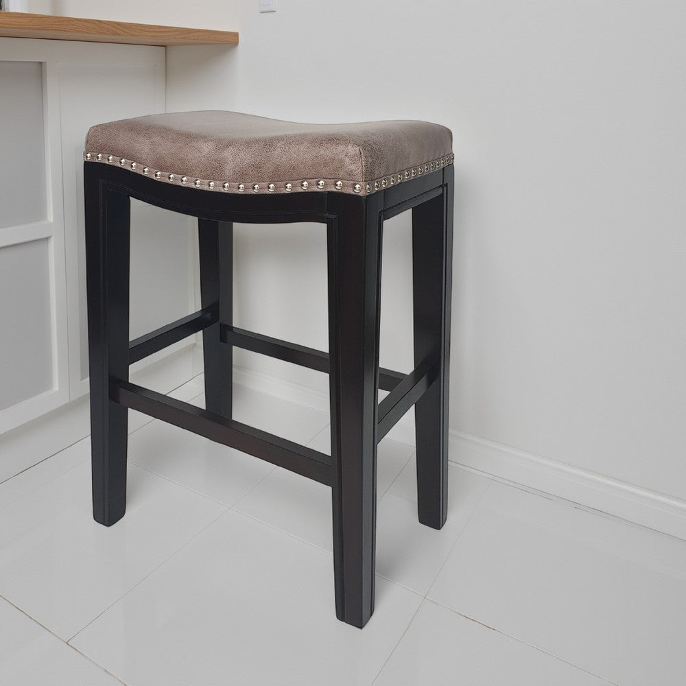 Feine Counter Stool Set of 2, Nailhead Trim, Taupe Gray Faux Leather -BM337013
