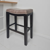 Feine Counter Stool Set of 2, Nailhead Trim, Taupe Gray Faux Leather -BM337013