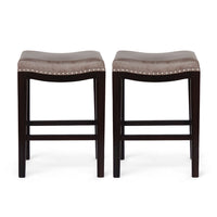 Feine Counter Stool Set of 2, Nailhead Trim, Taupe Gray Faux Leather -BM337013
