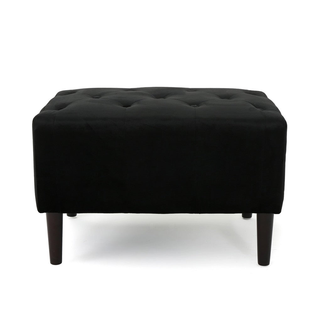 Zenna Ottoman with Birch Wood Legs, Black Button Tufted Velvet 26 Inch -BM337014